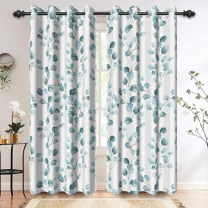 Renaiss Eucalyptus Leaf Curtains Green Eucalyptus Print Blackout Window Drapes for Bedroom Botanical Grommet Top Thermal Insulated Window Curtains for Living Room 29W x 45L 2 Panel Set