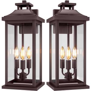 VenzBlomia 20" Oil Rubbed Bronze Outside Lighting for House 3-Light, 2 Pack Brown Large Vintage Outdoor Sconce Lights Porch Patio Lights Wall Mount, Waterproof Exterior Carriage Lamps, E12, 2-Pack/No Sensor