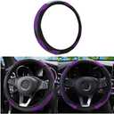 Car Steering Wheel Cover, Universal Microfiber PU Leather Elastic 15 inch Stitching Color Anti-Slip Steering Wheel Protector, Car Interior Protection Accessories for Men Women (Black/Purple)