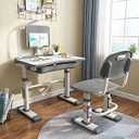 LVYUAN Kids Desk and Chair Set, Height-Adjustable, Included LED lamp, Gray