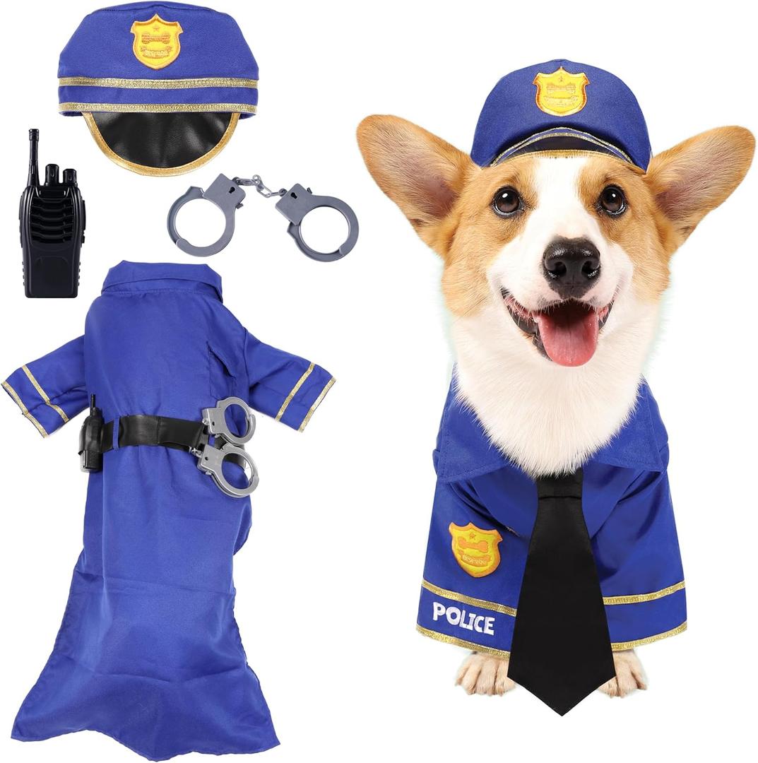 Spooktacular Creations Halloween Dog Pet Police Costume Shirt with Belt, Handcuffs, Walkie Talkie for Halloween Dress-up Party, Role Play, Carnival Cosplay, Holiday Decorations Clothes (X-Large)