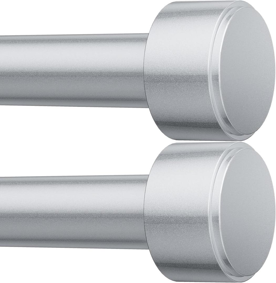 2 Pack Curtain Rods for Windows 32-60 Inch, 1 Inch Adjustable Silver Curtain Rod Set with Brackets, Easy Install
