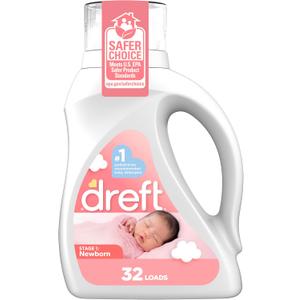 2 Packs of Dreft Stage 1 Newborn Baby Liquid Laundry Detergent, Gentle on Sensitive Skin, HE Compatible, 32 loads
