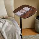Modern C Shaped Side Table, with Adjustable Height and Swivel Top, Laptop Table, Sofa Table for Living Room, Bedroom, Study and Small Spaces, Walnut Wood