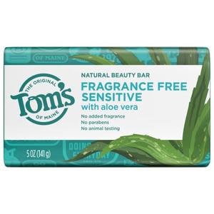 Tom's of Maine Natural Beauty Bar Soap for Sensitive Skin With Aloe Vera, Fragrance-Free, 5oz. 2 Pack