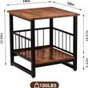 End Table, Industrial Side Table with 2-Tire Storage Shelf, 180LBS Mini Fridge Stand with Adjustable Feet, 18"x18" Wood Night Stand Small Bedside Table with Sturdy Metal Frame for Living Room Bedroom, 1 Pack