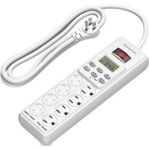 DEWENWILS 8 Outlet Power Strip with Timer (4 Timed/4 Always On), Indoor Digital Outlet for Reptile Light, Turtle Grow Light, Bearded Dragon Tank, Aquarium, 6ft Flat Plug Cord, 15A, UL Listed