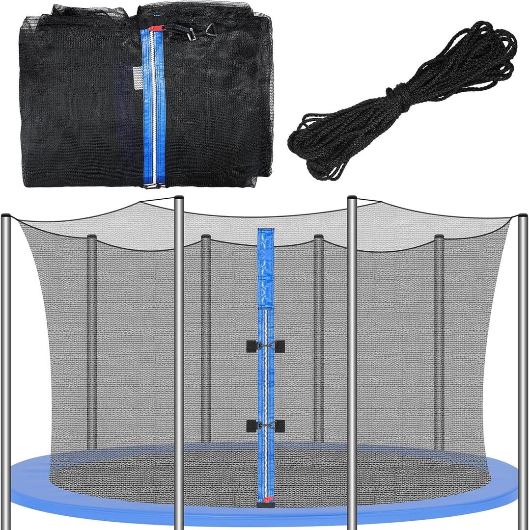 Trampoline Net Replacement Trampoline Safety Round Frame Enclosure Weather Resistant Breathable Net with Double Headed Zippers (12 FT)