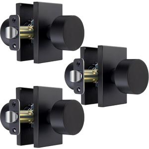 Matte Black Door Knobs Interior Passage, Zinc-Alloy Interior Door Knobs, Heavy Duty Black Door Knob for Closet,Hallway, 3 Pack