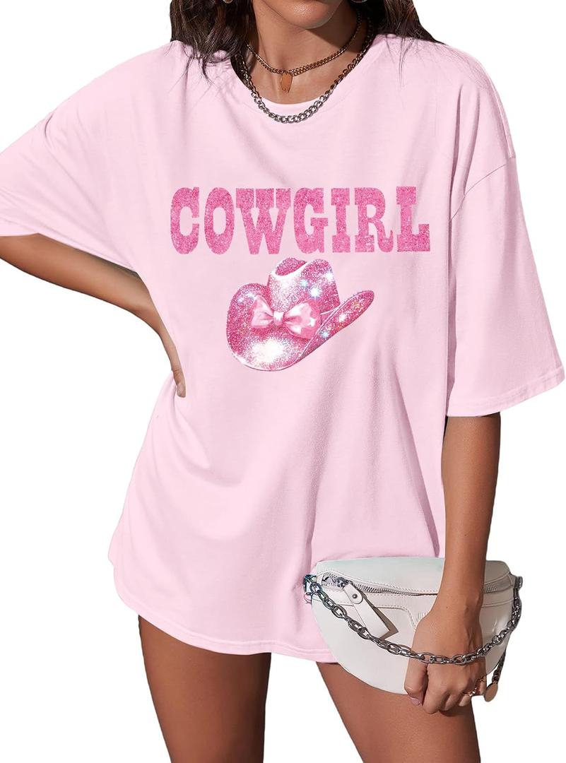 Oversized Western Cowgirl Shirts for Women Country Music Rock Band Tshirt (L)