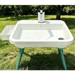 Portable Camping Sink with Electric Faucet, Adjustable Height Stand, Freestanding Outdoor Hand Washing Station, Foldable Wash Basin with Drain Hose & Soap Dispenser, Tank-Free Mobile Sink for Camping