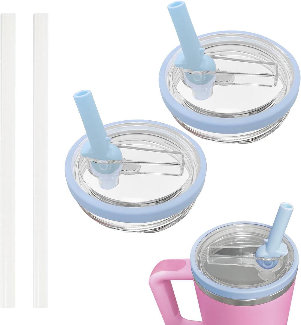 Douji 40oz Tumbler Replacement Flip Straw Lid for Stanley Quencher H2.0, Flip-top Leak-Splash ProofReplacement Reusable Tumbler Cover (Baby Blue)