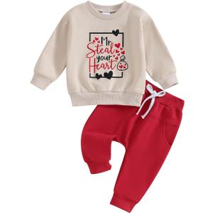 Baby Boy Outfit Sweatsuit Letter Sweatshirt Shirt Pullover Tops Pants Toddler Boys Festive Clothing (18-24 Months, Mr Steal Your Heart-apricot), 22.8