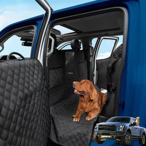 XL Dog Truck Seat Cover with Car Door Protector, for Trucks with Flip Up Rear Seats, Waterproof Full Coverage Dog Seat Cover for Full Size Crew Cab Trucks F150 F250 (Black)
