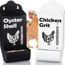 CluckRoots Chicken Grit and Oyster Shell Feeder Combo, No-Spill Weatherproof Heavy-Duty Design, Lift-Off Wall-Mounted Metal Dispenser w/View Window, Chicken Coop Accessories Gifts for Lovers Women