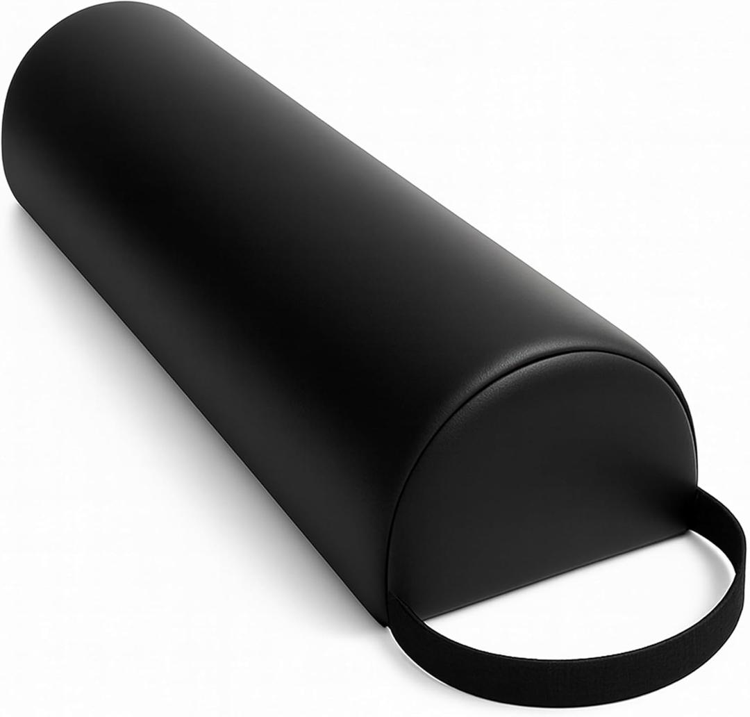 Half-Round Bolster Pillow for Massage and Yoga, High-Density Support Cushion for Neck, Knees, Back & Ankles, Black, 17.8''L x 8''W x 4.7''H