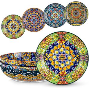 Vancasso Pasta Bowls, 42 oz Ceramic Salad Bowls of 4,Large Corlorful Serving Bowls for Kitchen, Dishwasher & Microwave Safe Soup Bowls, Pasta Plates