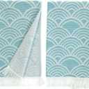 sea me at home Turkish Hand Towels for Bathroom, Kitchen Towels Decorative Set of 2, Luxury Turkish Cotton Dish Tea Towels 14 x 30 Inches for Modern, Boho, and Farmhouse Decor (Turquoise Waves)
