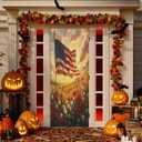 YETTASBIN American Flag Door Cover, Washable High Elastic Waterproof Front Porch Door Cover Reusable Festive Ornament for Indoor Outdoor Holiday Party Home Decor, 35 x 79 Inch