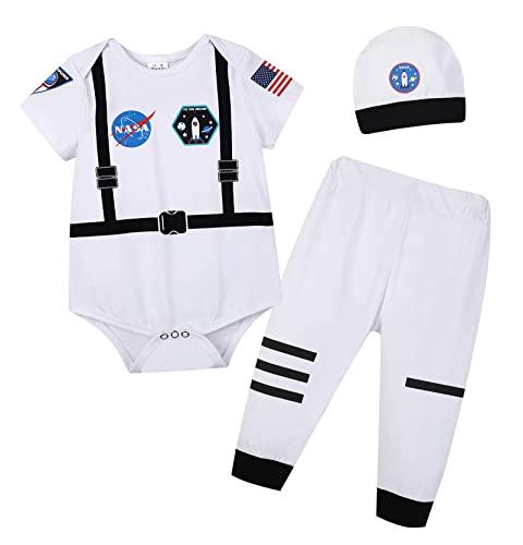 Zusnxaxe Newborn Baby Boys Girls Halloween Outfit Astronaut Costume for Children, Baby Spacesuit with hat, Birthday Gifts, Toddler Pretend Role Play Dress Up, Photo shoot, Summer 12 Months