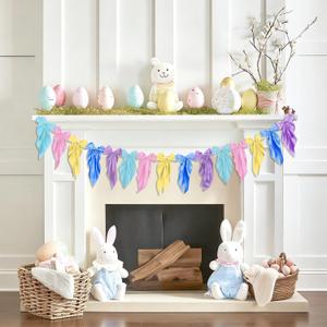 Pastel Bow Garland Banner for Fireplace Mantel Decor Satin Ribbon Bow Knot Hanging Garland Banner for Bachelorette Bridal Shower Birthday Wedding Party Supplies Favors (Pastel)
