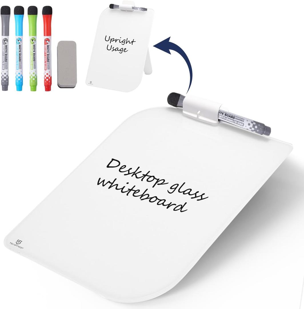 TSJ OFFICE Small Desktop Whiteboard - 12 X 8 Inches Glass Dry Erase Board with Stand, Desk Board Buddy for Home, Office, School Supply