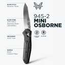 Benchmade - Mini Osborne, Every Day, Outdoor, Folding Knife, Reverse Tanto Blade with Black Carbon Fiber Handle (945-2)