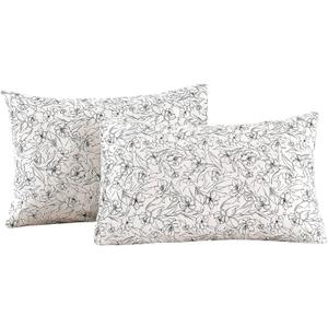 2 Pack Pillowcase Standard Size with White & Black Floral Pillow Cases Set, 100% Cotton Standard Pillow Covers Envelope Closure, 39x23 Inch
