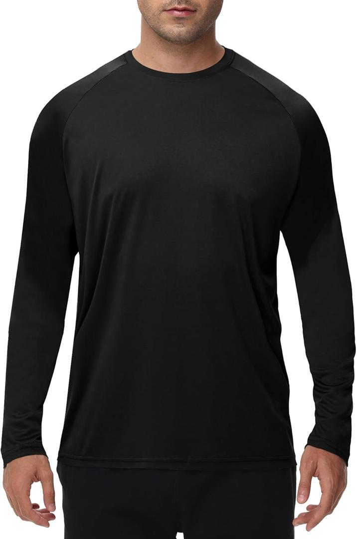 Long Sleeve Shirts for Men - Quick Dry Moisture Wicking UV UPF Sun Protection T-Shirts for Fishing Workout Swim (Black, XL)