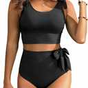 Two Piece High Waisted Swimsuits - Women Tummy Control Bikini Modest Bathing Suit 2PC 2025 XL Black
