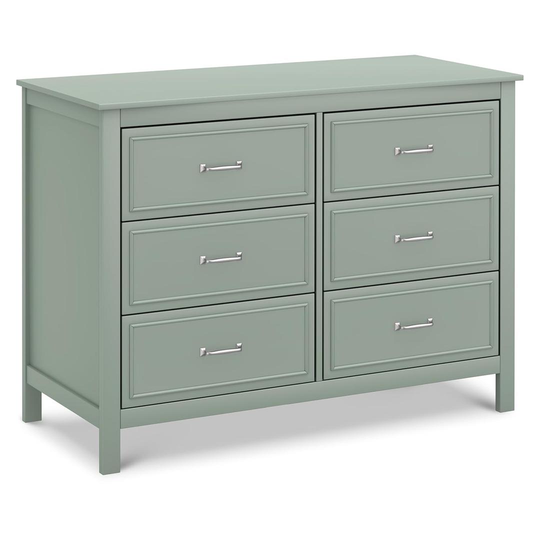 Davinci Charlie 6-Drawer Baby Dresser - GREENGUARD Certified, Wooden Double Chest of Drawers for Kids - Easy to Assemble, Multi-Purpose Storage Dresser for Bedroom, Nursery, Living Room - Light Sage