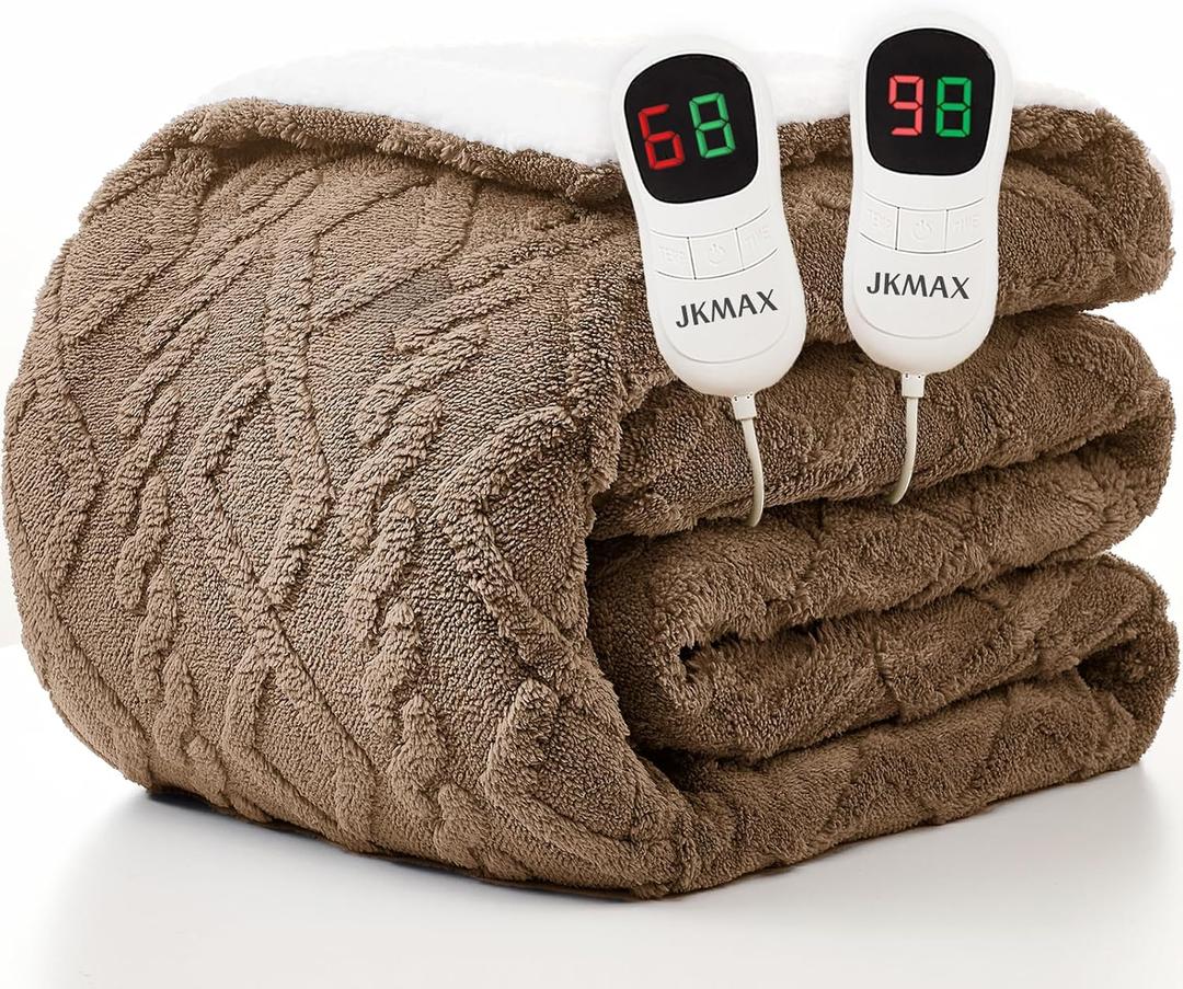 Heated Electric Blanket King Size-100"x90" Heating Blanket with 10 Heating Levels & 5 Time Settings Over-Heat ProtectionWinter Warmer for Adults with ETL Certification Beige