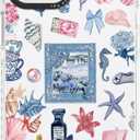 for iPhone 12 Case, Vintage Coastal Collage Pattern with Shells & Teacups, Military-Grade Drop Protection, Glossy Elegant Soft Slim TPU Protective & Camera Protection for Women Girls (SunflowerCut)