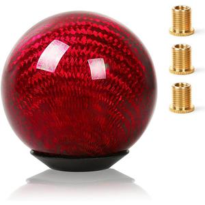 Real Carbon Fiber Shift Knob Gear Shifter Knobs with 3 Adapters Round Ball for Most Manual Car Universal Gear Shift Knob (Red)