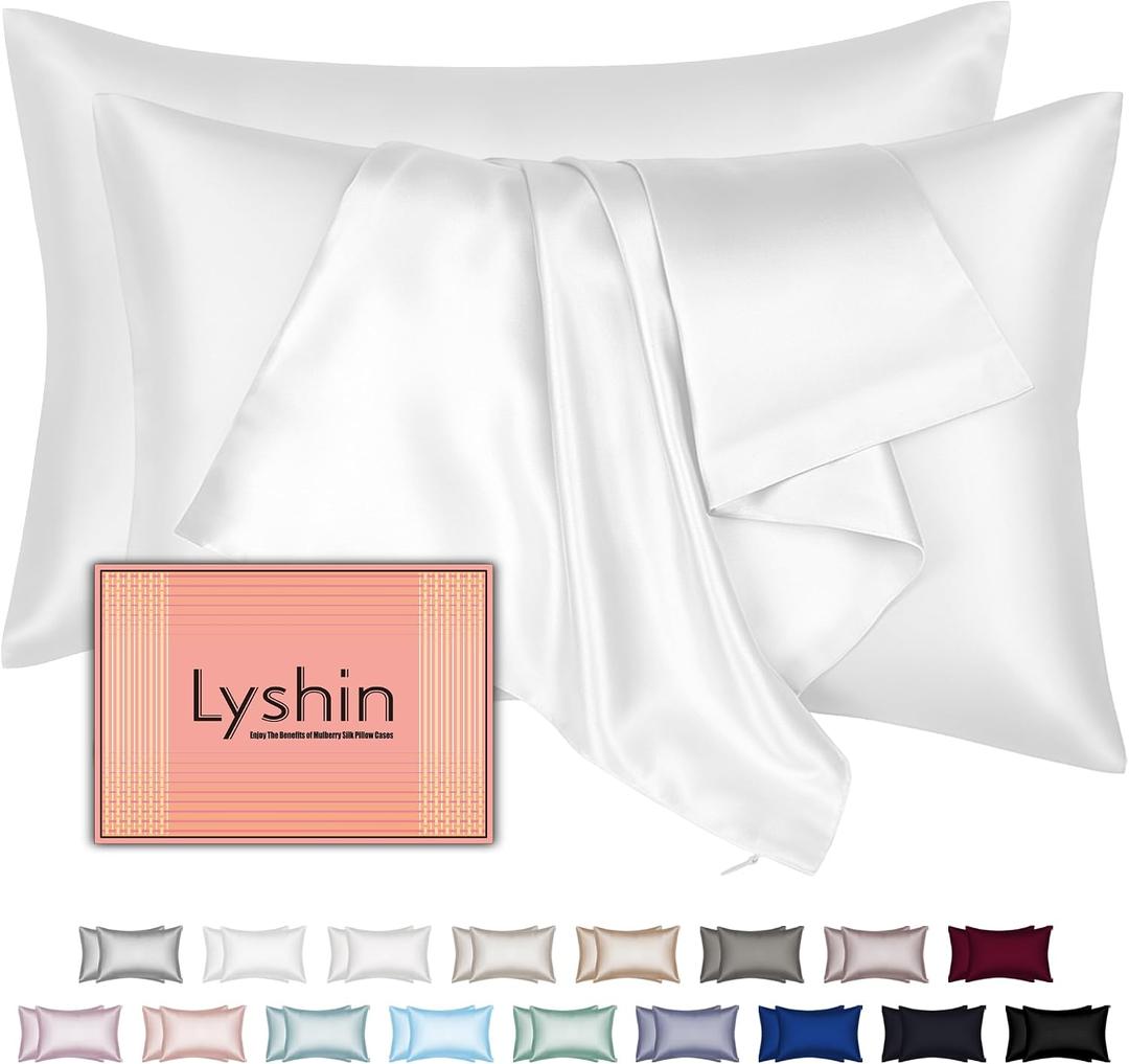 Silk Pillow Cases 2 Pack Standard Size with Hidden Zipper, Mulberry Silk Pillowcase for Hair and Skin, Smooth and Soft Breathable Cooling Silk Satin Pillowcase Set of 2, Gifts for WomenPure White