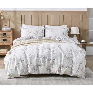 Comforter King Size, 600 Thread Count Cotton White Printed with Purple Botanical Comforter Set,Down Alternative Bedding Set 3Pcs(King, Purple Botanical)