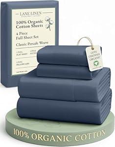 LANE LINEN 100% Organic Mercerized Cotton Pre Washed Full Size Bed Sheets, Soft & Comfy Low Pill Fade Resistance Fully Elasticized Oeko Tex Certified 15" Deep Pocket Full Sheet Set - White (01: Pure White)