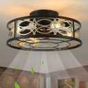 20" Caged Ceiling Fan with Light and Remote, Bladeless 6 Speed Reversible with 4 Bulbs and Remote Control. Low Profile Fan with Lights for Bedroom, Dining Room (Brown (2023 upgrade))