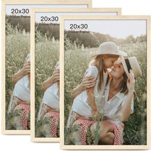 20x30 Frame Set of 3, Natural Wood Grain 20x30 Poster Frame for Gallery Wall Mounting (3 Pack,Natural)