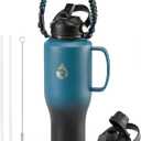 Insulated Water Bottle 40oz (Cold for 48 Hrs), Stainless Steel Water Bottle with Handle & Straw Lid & Paracord Handle, Triple Wall Vacuum Leakproof Travel Flask, Fit in Any Car Cup Holder (Ombre: Indigo/Black)
