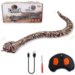 Remote Control Snake Toy, Realistic RC Rattlesnake Fast Moving Electric Fake Snake Toy Remote & Auto-Sensing Modes, Electronic Animal Scary Trick Prank Christmas for Kids Boys Cats Dogs (Light Brown)
