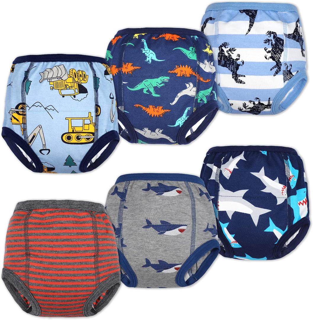 MooMoo Baby 6 Packs Potty Training Underwear Absorbent Vehicle Training Pants for Toddler Boys Pee Pants 2T-9T (8 Years, Blue and Grey (Pack of 6))
