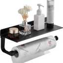 Danpoo Wall Mount Paper Towel Holder with Shelf for Bathroom/Kitchen, Adhesive Hand Towel Holder, Matte Black
