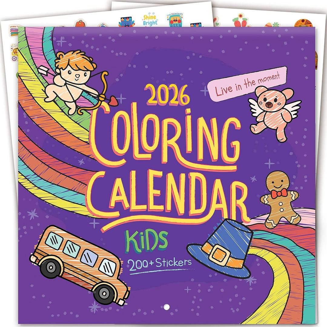 Kids Calendar 2025-2026 with 200+ Super Fun Stickers, Large 15-Month Coloring Calendar for Kids, Fun Illustrated Pages to Color - Extra Pages & Activities for Home, Classroom & Learning (Joyful Scribbles)