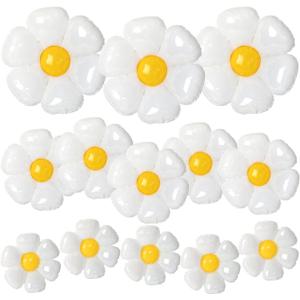NOVWANG Daisy Balloons, 18pcs White Daisy Flower Balloons Party Decorations for Birthday Wedding Baby Shower Party Decorations SuppliesHuge Balloon X 3, Medium X 5, Small X 10