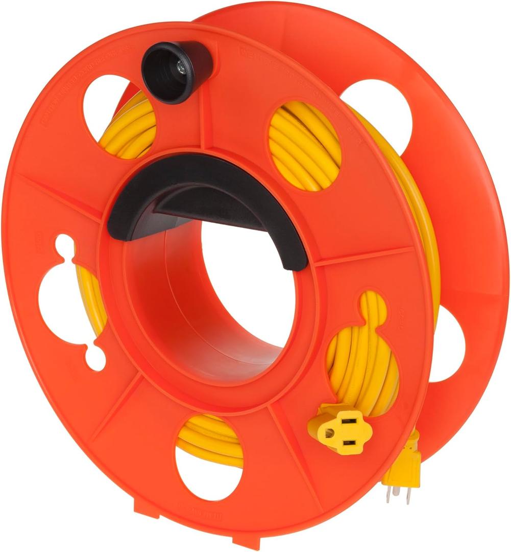 Homeon Wheels Heavy Duty Impact Resistant Plastic Extension Cord Storage Reel With Bag 1 Pack Durable & Safe, Lightweight & Portable, Ideal for Outdoor Projects & DIY Maintenance 100 Feet Orange