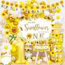 174pcs Sunflower 1st Birthday Party Decorations, Sunshine First Birthday Supplies Dcor Kit, Sunflower Balloon Backdrop Banner Cake Cupcake Topper Crown for Yellow Sunflower 1st Birthday Party