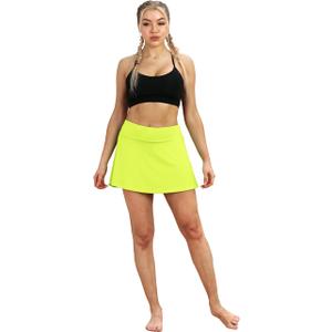 Pack of 3 icyzone Athletic Skirts for Women - Workout Running Golf Tennis Skort with Pockets (Black, Neon Green and White, M)