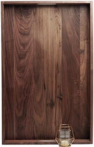 MAGIGO 28 x 18 Inches Extra Large Rectangle Black Walnut Wood Ottoman Tray with Handles, Serve Tea, Coffee or Breakfast in Bed, Classic Wooden Decorative Serving Tray