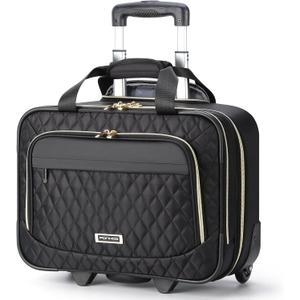 Ponhog Rolling Laptop Bag, 15.6 Inch Rolling Briefcase for Women with Wheels, Carry On Flight Approved Roller Computer Case for Travel Work College Business Wife Mom Teacher, Black